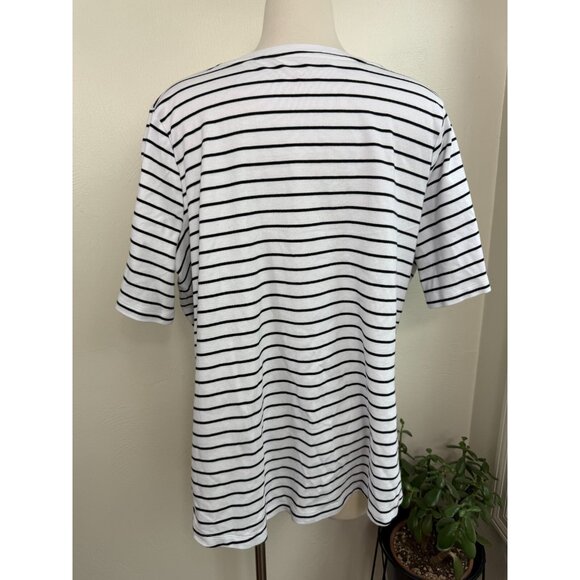 Isaac Mizrahi Womens Black White Striped V‎ Neck T Shirt Size 3X 100% Cotton - Picture 6 of 10